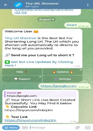TinyUrlShorterBot bot step 2