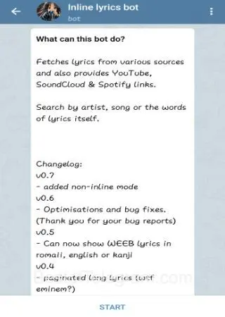 Inline lyrics bot preview 1